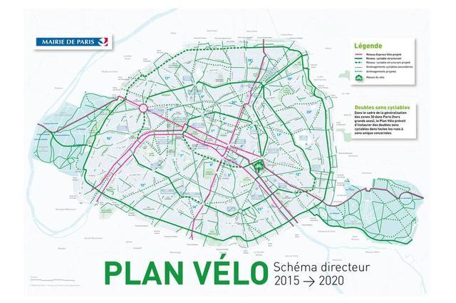 Een kaart van fietspaden in Parijs