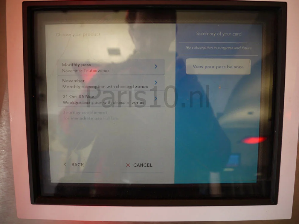 instructies om een Navigo pas te maken middels de automaat